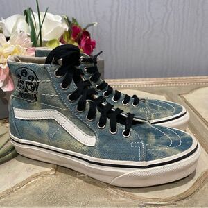Vans Sk8-Hi Tapered Denim Embroidery Olive White Skull Women’s Sz 5 Men’s Sz 3.5